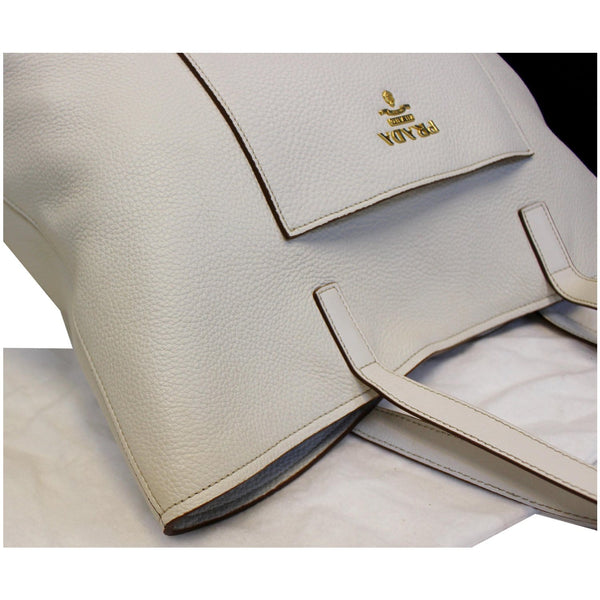 Prada Large Shopper Tote Bag Vitello Daino White side view