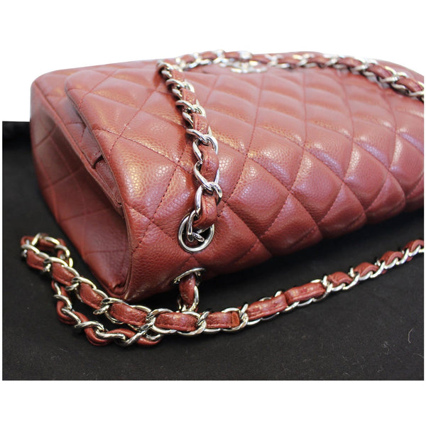 Chanel Jumbo Double Flap Shoulder Bag Caviar Quilted Red corner