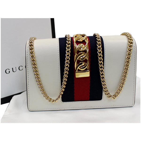 GUCCI Sylvie Super Mini Leather Crossbody Bag 494646 White