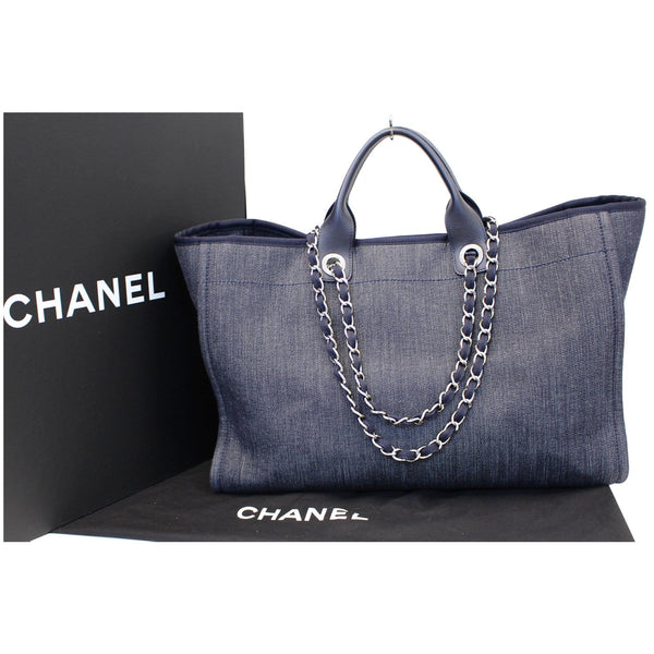 CHANEL Deauville Large Denim Shopping Tote Bag Dark Blue
