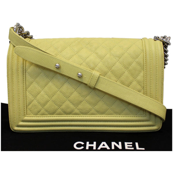 Chanel Medium Boy Flap Bag Caviar Quilted Leather Yellow front view