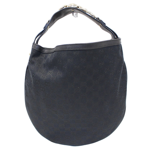 GUCCI GG Canvas Horsebit Medium Wave Hobo Bag Black-US