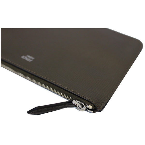 FENDI Leather Wristlet Pouch Charcoal