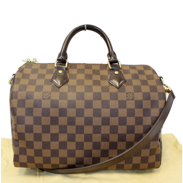 Lv Speedy 30 Damier Ebene Bandouliere Bag Front Look