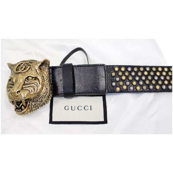 Gucci Feline Head Studded Leather Belt Black Color - Gucci