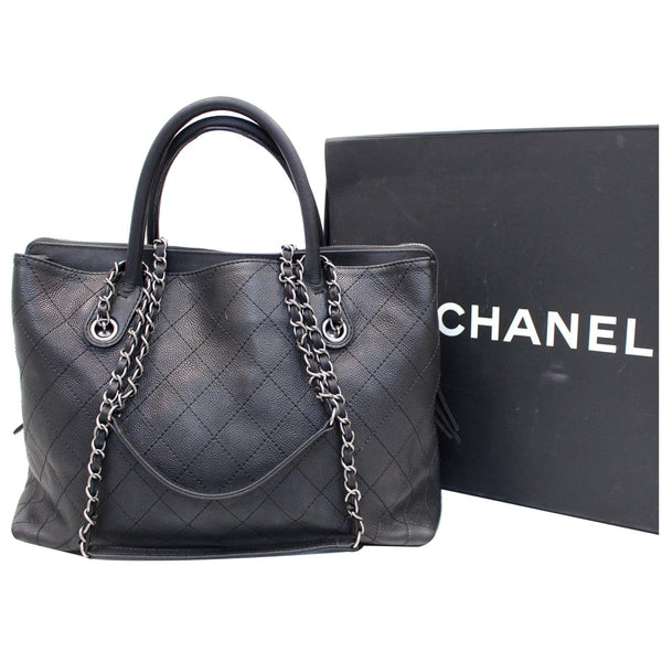 CHANEL Large Shopping Grained Vegetal Calfskin Tote Bag Black