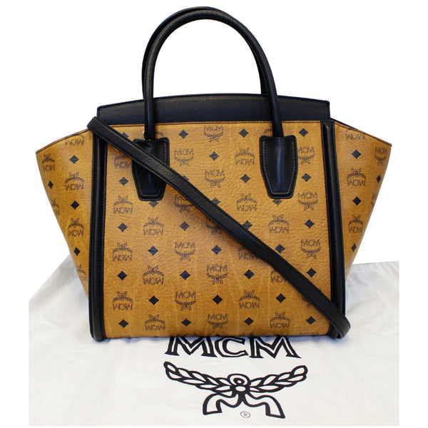 MCM Vintage Visetos Small Cognac Tote Bag Black - front view
