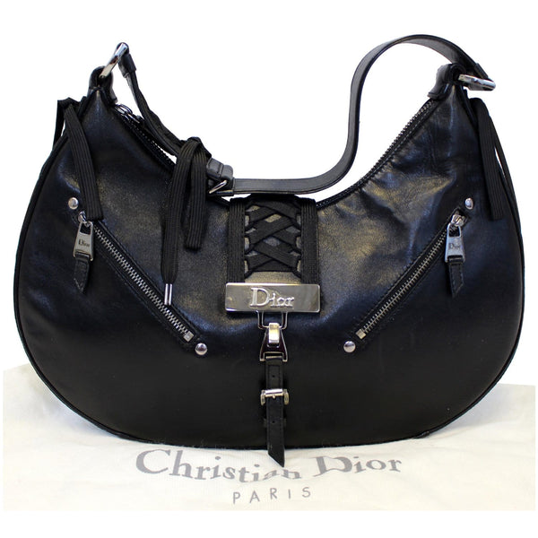 CHRISTIAN DIOR Lace Up Admit It Leather Hobo Bag Black