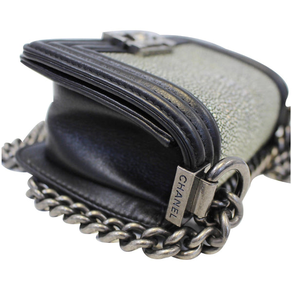 CHANEL Mini Boy Galuchat Stingray Flap Bag Black Silver-US