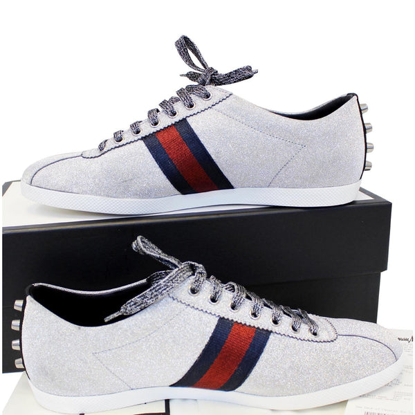 GUCCI Silver Glitter Web sneaker with Studs Size 11-US