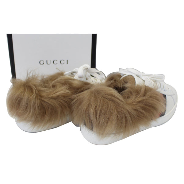 GUCCI New Ace Lamb Fur Lace Up Sneakers White