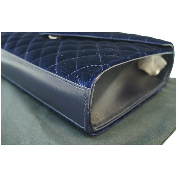 YVES SAINT LAURENT V Flap Tri-Quilt Velvet Shoulder Bag Navy Blue