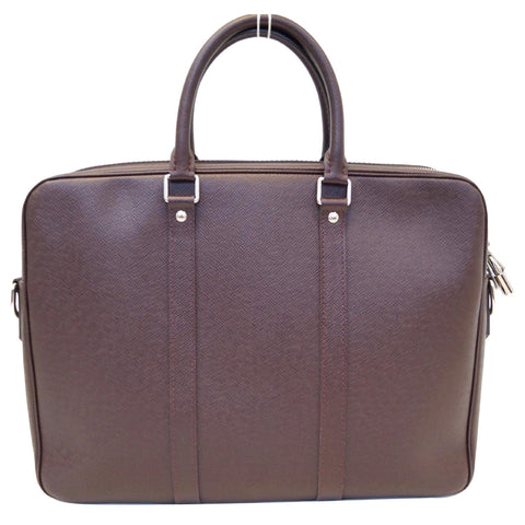 LOUIS VUITTON Porte-Documents Voyage PM Taiga Leather Briefcase Bag Brown