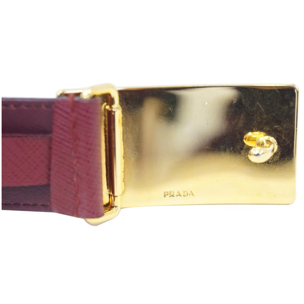Prada Saffiano Leather Logo Belt in gold buckle