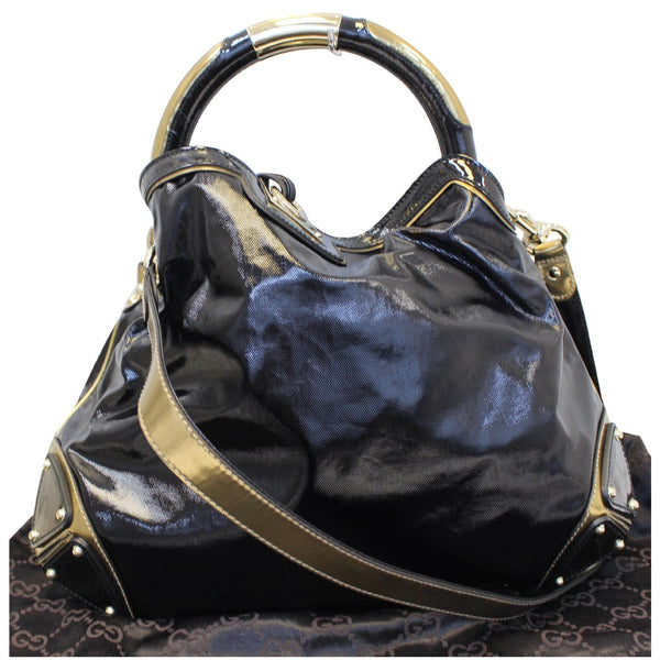 GUCCI Indy Babouska Leather Top Handle Shoulder Bag Black 185566