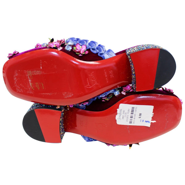 CHRISTIAN LOUBOUTIN Babouchkaflor Velvet Red Sole Mule Flats US 5-US