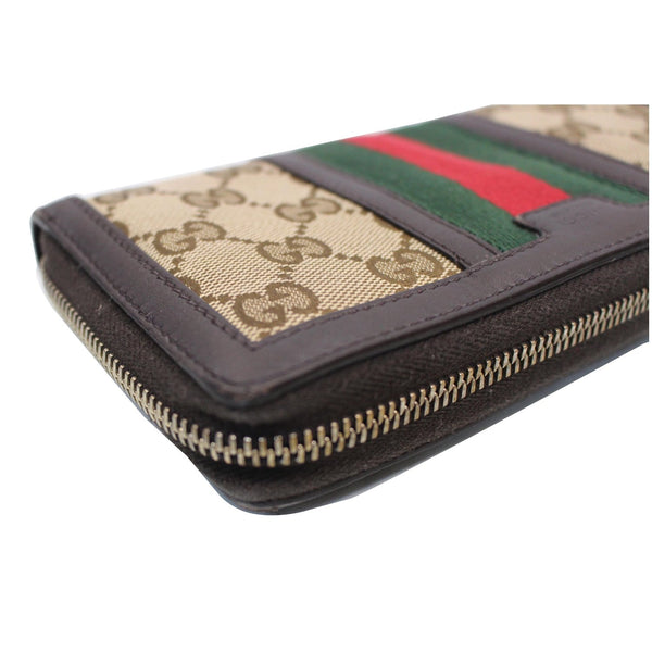 GUCCI Vintage Web GG Canvas Zip Around Wallet Beige