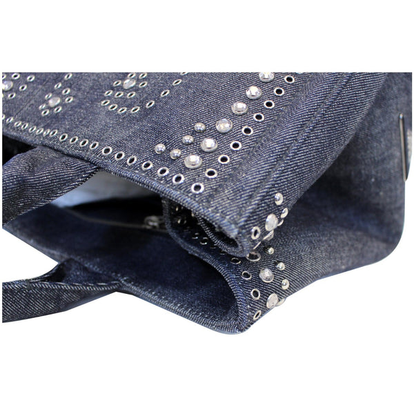 Prada Canapa Jeweled 2way Tote Bag in Denim- Corner View