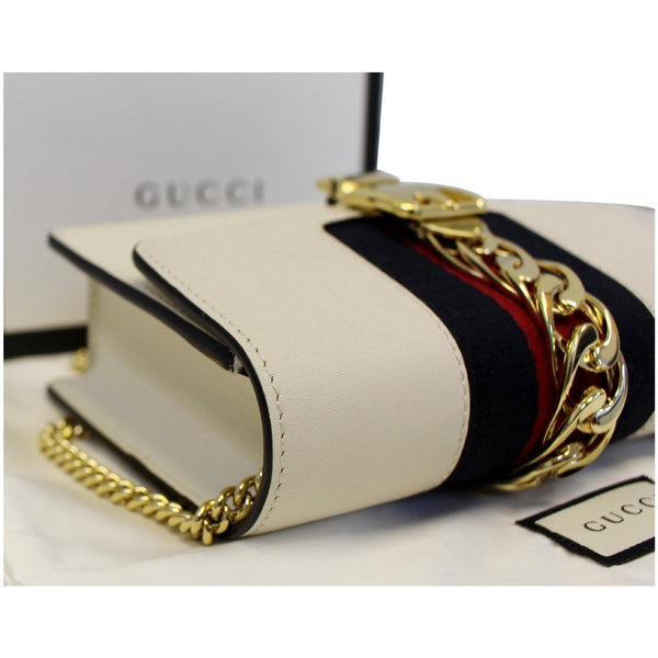 GUCCI Super Mini Sylvie Calfskin Leather Chain Crossbody Bag White
