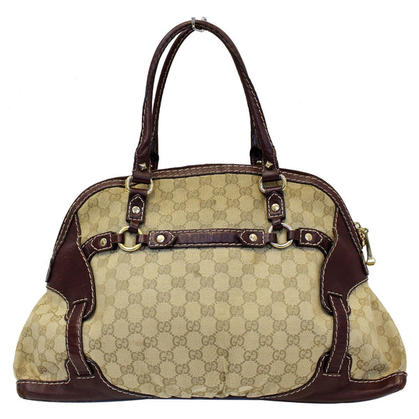 GUCCI Beige GG Canvas Horsebit Nail Medium Boston Bag