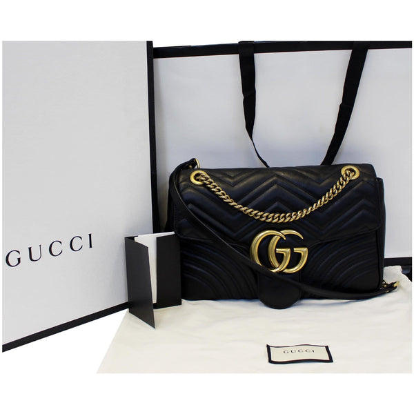 GUCCI GG Marmont Matelasse Leather Shoulder Bag Black 443496
