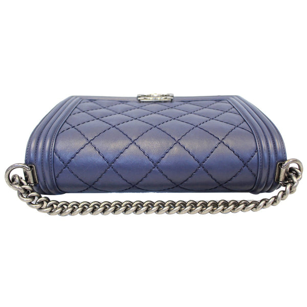 Chanel New Medium Boy Flap Calfskin Double Stitch Bag Navy bottom view