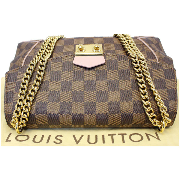 LOUIS VUITTON Caissa Chain Damier Ebene Clutch Shoulder Bag Rose Ballerine