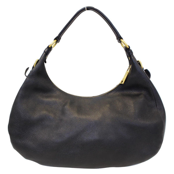 PRADA Vitello Daino Leather Hobo Bag Black