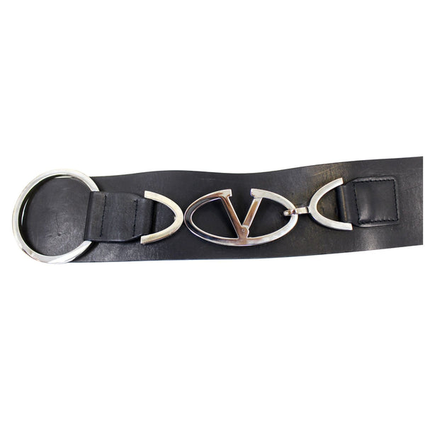 Valentino Logo Black Leather Belt Size 34-US