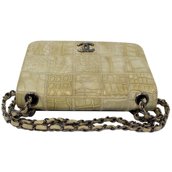 CHANEL Crocodile Quilted Classic Flap Shoulder Bag Beige