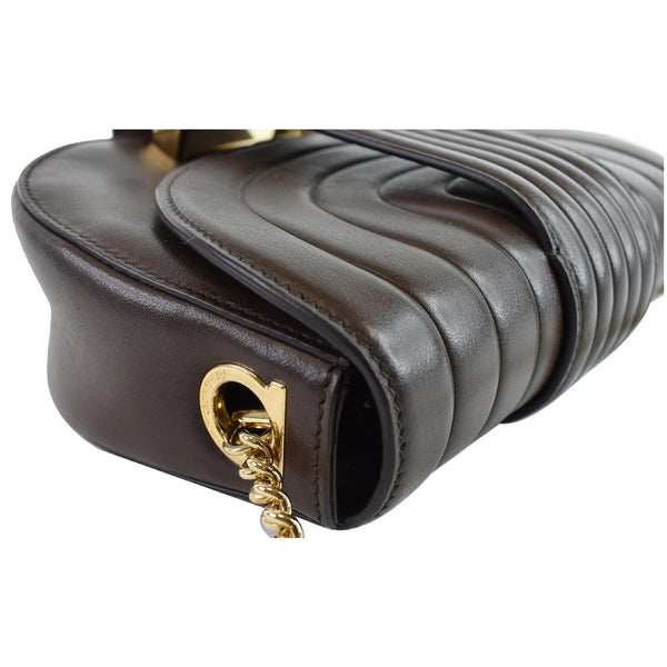 SALVATORE FERRAGAMO Rosette Leather Chain Crossbody Bag Chocolate Brown - Final Sale