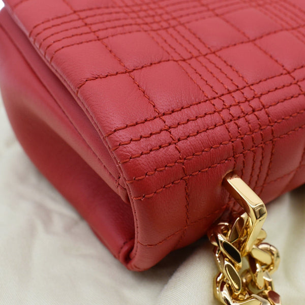 BURBERRY Small Lola Quilted Lambskin Crossbody Bag Primrose Red