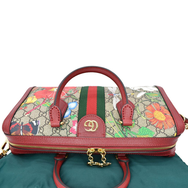 GUCCI Ophidia Flora Web GG Supreme Canvas Top Handle Shoulder Bag Red 524532