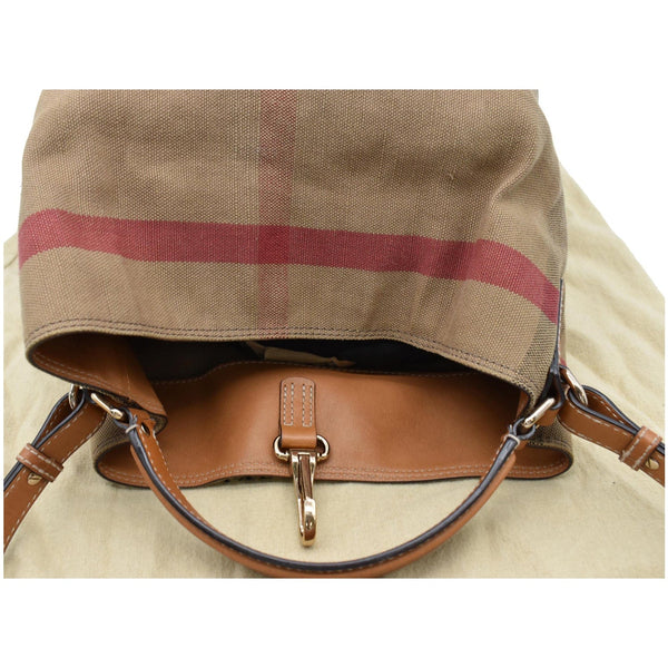 BURBERRY Susanna Medium Check Canvas Bucket Shoulder Bag Brown