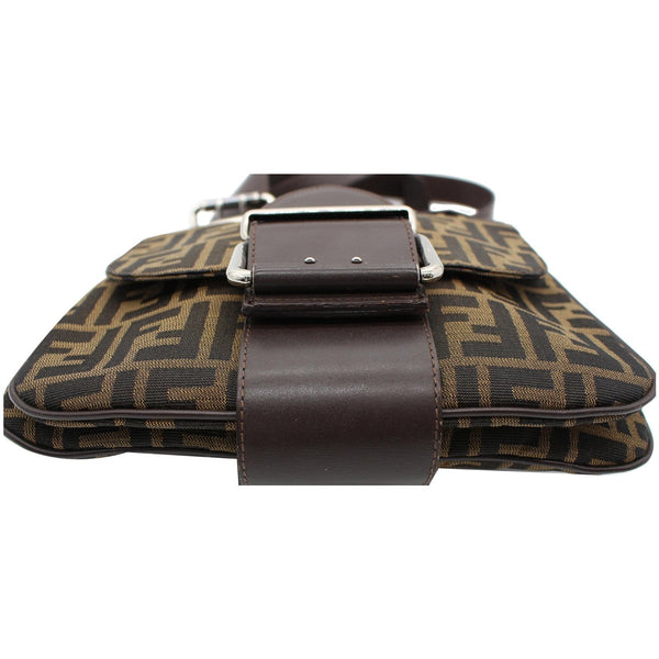 FENDI Zucca Canvas Buckle Shoulder Bag Tobacco Brown
