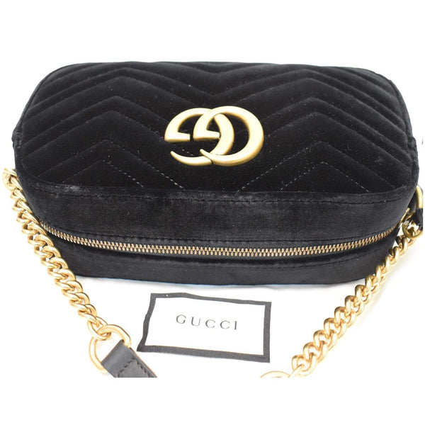 Gucci GG Marmont Small Velvet Shoulder Bag Black - GG logo | DDH