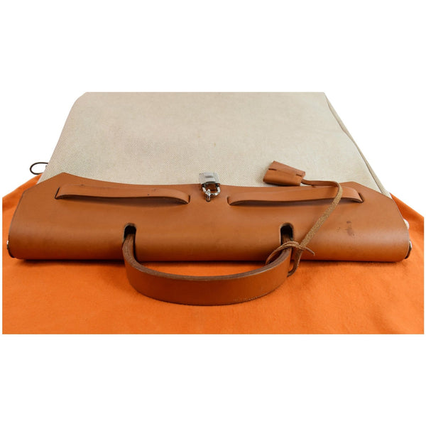 HERMES Herbag Canvas Leather Backpack Bag Beige