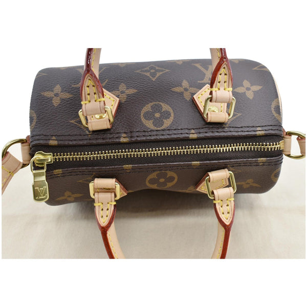LOUIS VUITTON Nano Speedy Monogram Canvas Crossbody Bag Brown