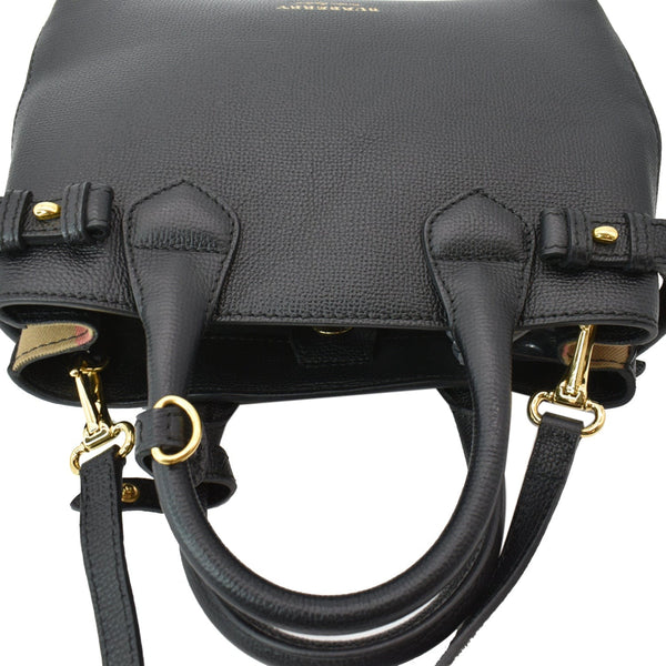 BURBERRY Derby Banner Small House Check Leather Tote Shoulder Bag Black