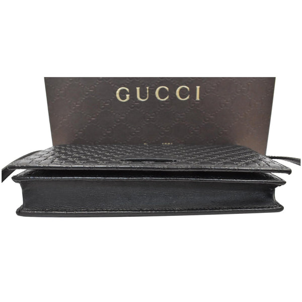 GUCCI GG Micro Guccissima Leather Crossbody Wallet Black 466507