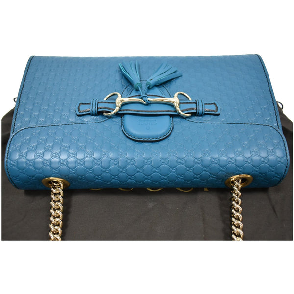 GUCCI Emily Medium GG Guccissima Leather Chain Shoulder Bag Teal