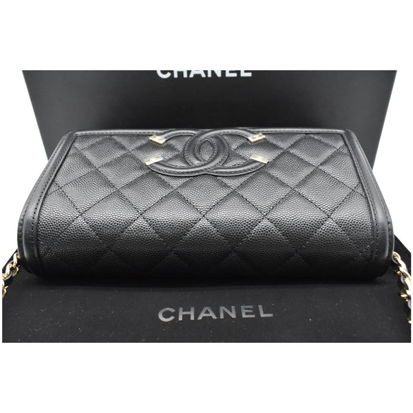 CHANEL CC Filigree Small Flap Caviar Leather Crossbody Bag Black