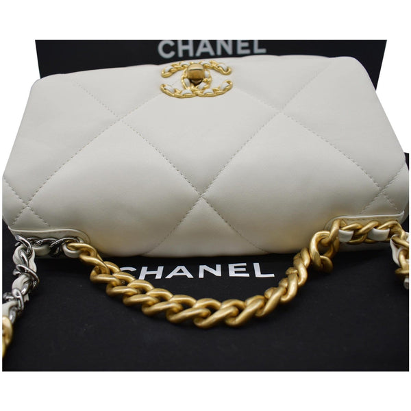 CHANEL 19 Small Flap Lambskin Leather Shoulder Bag White