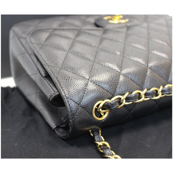 CHANEL Jumbo Double Flap Caviar Leather Shoulder Bag Black