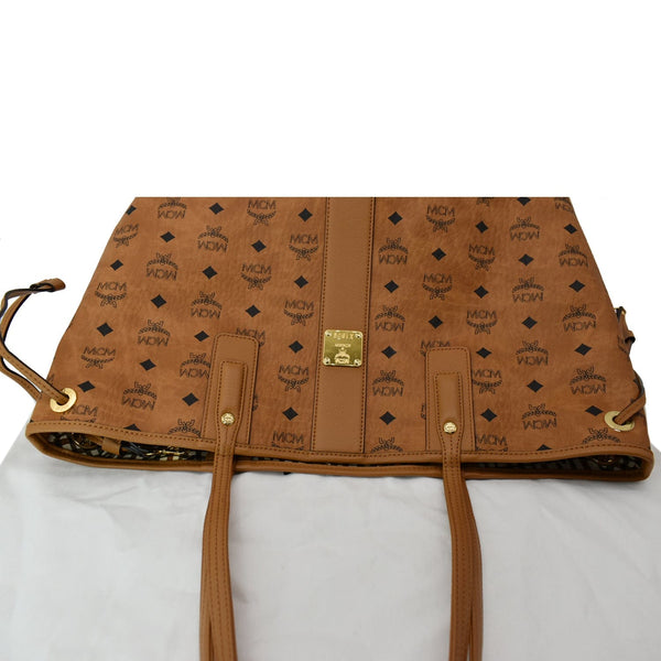 MCM Reversible Liz Medium Visetos Canvas Shopper Tote Bag Cognac