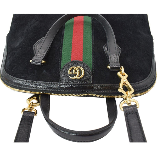 GUCCI Ophidia GG Suede Web Top Handle Crossbody Bag Black 524533