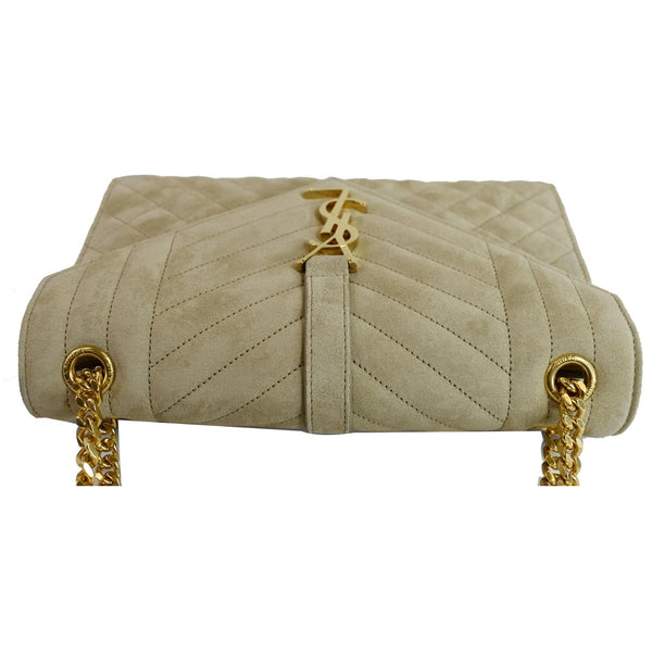 YVES SAINT LAURENT Medium Envelope Matelasse Suede Crossbody Bag Beige