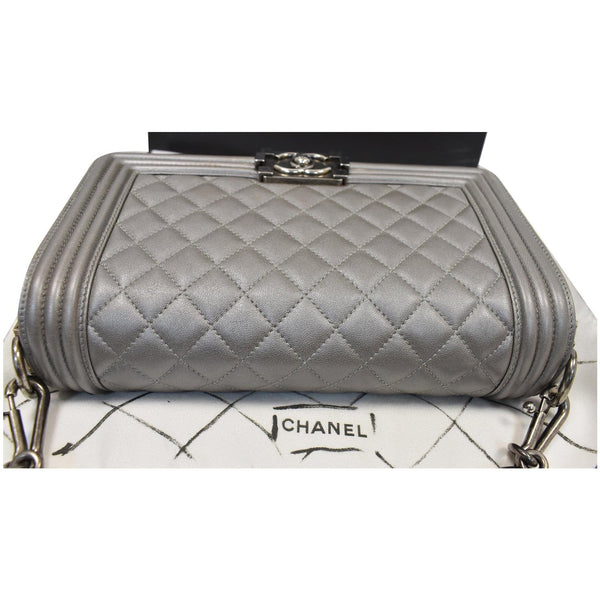 CHANEL Boy Flap with Stingray Lambskin Leather Shoulder Bag Silver
