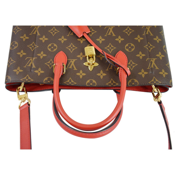 Louis Vuitton Flower Monogram Canvas Shoulder Tote Bag - top red handles
