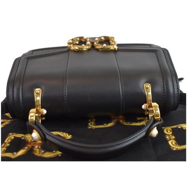 DOLCE & GABBANA Amore Calfskin Leather Shoulder Bag Black